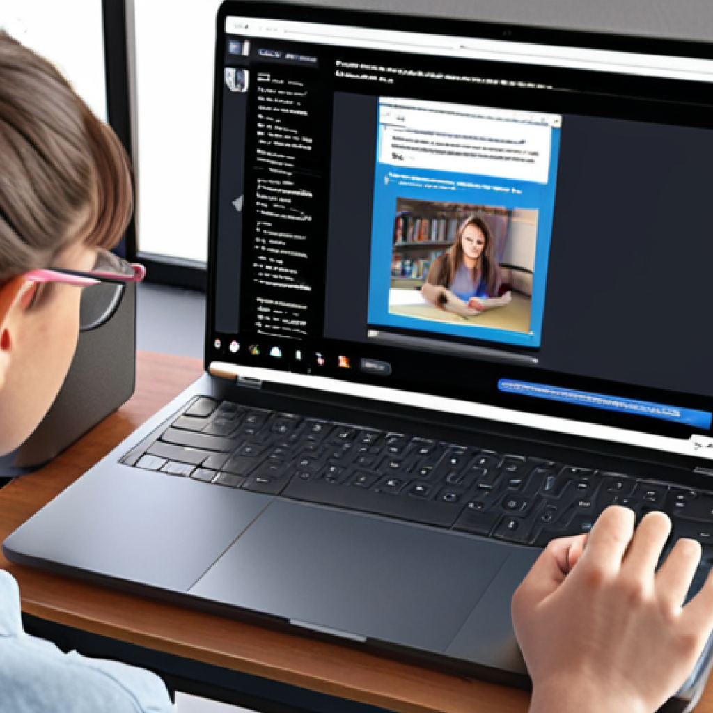 A student using an AI tutor on a laptop, personalized learning path visible on screen, real-time feedback displayed, various learning materials (text, images, audio, video) scattered around.