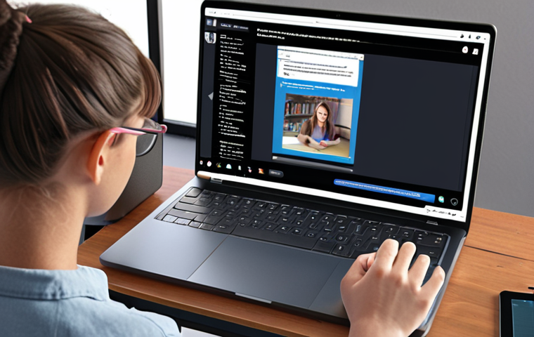 A student using an AI tutor on a laptop, personalized learning path visible on screen, real-time feedback displayed, various learning materials (text, images, audio, video) scattered around.